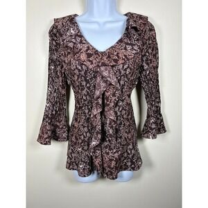 Y2K Fairy Grunge Poet Ruffle Top Bell Sleeve Crinkle Indie Earthy Hippie Size M